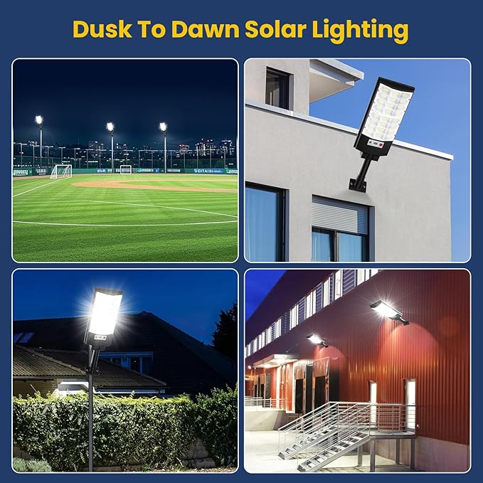 Solar Lights Outdoor Waterproof, 6500K 12000LM LED Dusk to Dawn Solar Street Light, Solar-Powered Flood Lights with Motion Sensor & Remote Control, Solares Parking Lot Light for Yard Walkway, 6-Pack