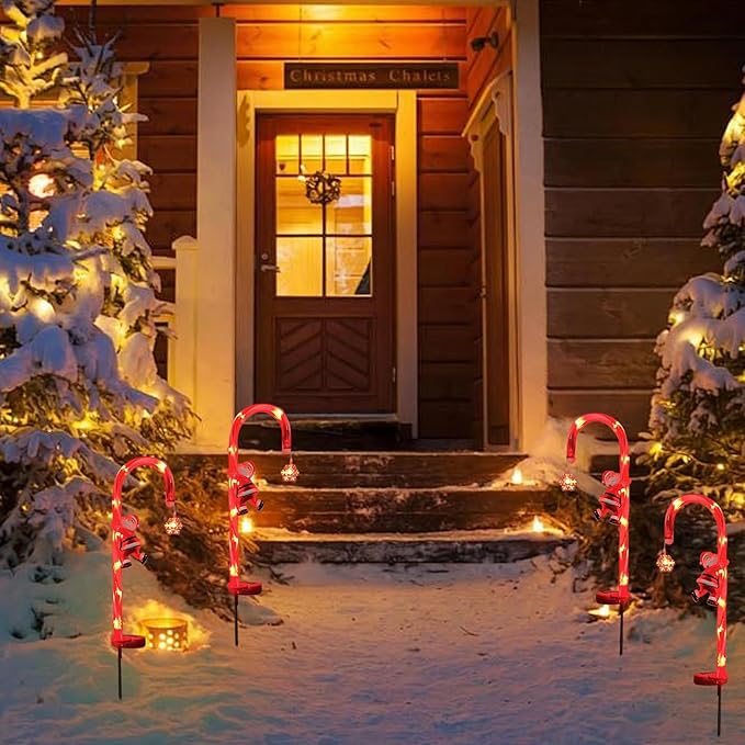 Christmas Outdoor Decorations, 2PCS 8LED Solar Candy Cane Lights, 28 Inch Waterproof Candy Cane Christmas Decorations for Garden Lawn Yard Pathway Patio, Christmas Outdoor Decorations