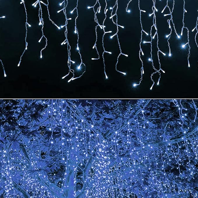 Dazzle Bright 360 LED Christmas Icicle Lights, 29.5 FT 8 Modes Curtain Fairy Lights with 60 Drops, Connectable Xmas String Lights for Outside Holiday Wedding Party Decorations (White) (Pack of 2)