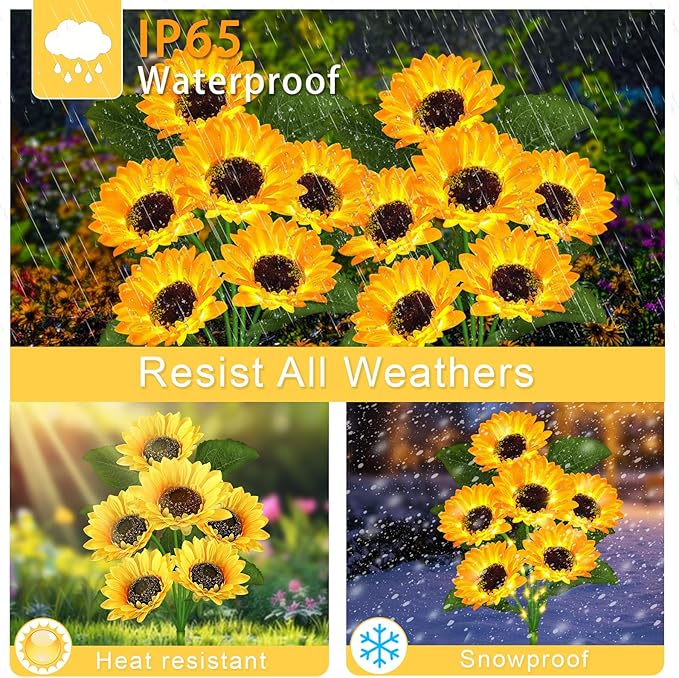 Solar Garden Lights Outdoor, 6 Pack Sunflower Lights with 36 Real Looking Flowers, Waterproof Summer Garden Decor | Lumora