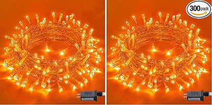 JMEXSUSS 150LED Orange Halloween Lights Indoor Outdoor, Connectable Christmas String Lights Indoor Plug in, 8 Modes Orange Lights for Halloween Fireplace Tree Bedroom Party Decor (Pack of 2)