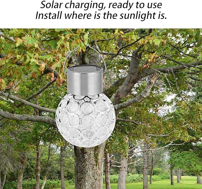 Estink Hanging Decorative Solar Light Solar Ball Garden Hang Outdoor Landscape Color Change LED Lamp Walkway Light White for Garden Yard Fence Christmas Decoration(Pure White)