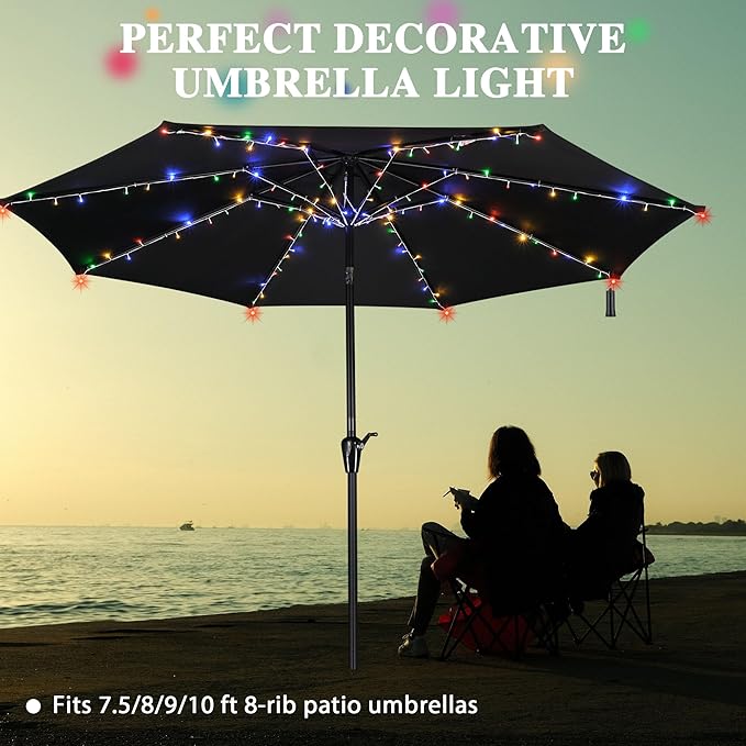 Yescom Solar String Light Fit 8-Rib 8/9/10 Ft 128 LED 8 Mode with Timer Outdoor Party Camping Tents Multic Color