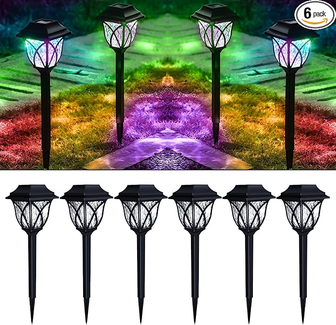 Solar Pathway Lights Outdoor, 6 Pack, RGB Color Changing, IP65 Waterproof & Weather Resistant, Garden Lights for Yard, Patio, Walkway, Landscape