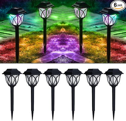 Solar Pathway Lights Outdoor, 6 Pack, RGB Color Changing, IP65 Waterproof & Weather Resistant, Garden Lights for Yard, Patio, Walkway, Landscape