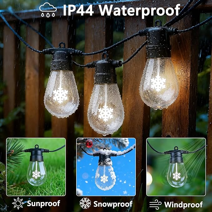LED Outdoor String Lights, 50FT Patio Lights with 16Pcs Shatterproof S14 Bulb(1 Spare),4 Lighting Mode, Connectable, Waterproof White Edison Plastic Bulb Hanging Light for Yard Gazebo Porch Décor