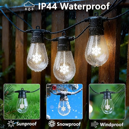LED Outdoor String Lights, 50FT Patio Lights with 16Pcs Shatterproof S14 Bulb(1 Spare),4 Lighting Mode, Connectable, Waterproof White Edison Plastic Bulb Hanging Light for Yard Gazebo Porch Décor