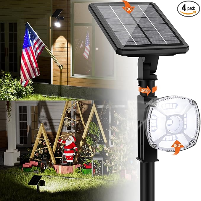 Solar Spotlights Outdoor Waterproof IP67,Cool White LED Floodlight,4 Pack,360°Adjustable Prowered Panel,3 Lighting | Lumora
