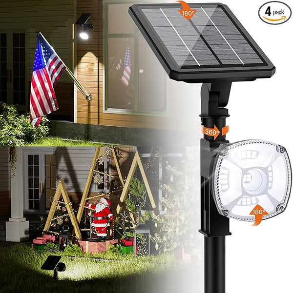 Solar Spotlights Outdoor Waterproof IP67,Cool White LED Floodlight,4 Pack,360°Adjustable Prowered Panel,3 Lighting | Lumora