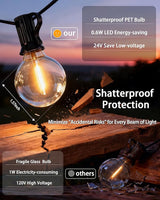 Outdoor Patio String Lights Waterproof with Remote, 200FT 64+2 G40 Edison LED Shatterproof Bulbs Hanging Outside | Lumora