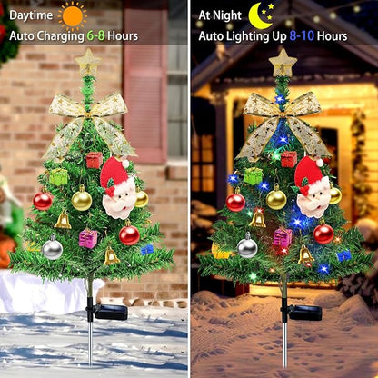 4 Pcs Solar Christmas Tree, Outdoor Christmas Decorations, 80 LED Waterproof Solar Christmas Lights, Multicolor Xmas Tree Lights for Outside Holiday Pathway Yard Garden Patio Grave Cemetery Decor
