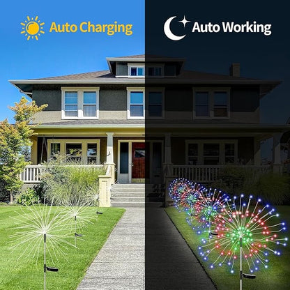Colored Solar Lights for Garden Decoration 150 LED Fairy Lights Starburst Outdoor Firework Lamp Pathway Lighting 8 Different Modes Waterproof 4 Pack
