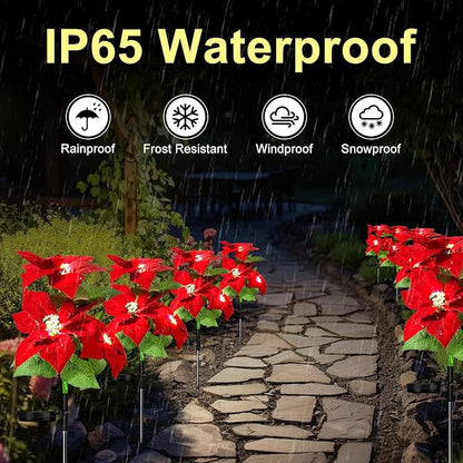 Aolyty Solar Garden Lights, IP65 Waterproof Solar Flowers Lights Landscape Lighting Simulation Poinsettia LED Light for Pathway, Garden, Patio, Yard, Lawn Outdoor Decorative (2 Pack)
