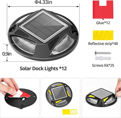 INCLAKE Solar Dock Lights Outdoor Waterproof IP68, 12 Pack Solar Driveway Lights with 2 Color Modes for Step, Sidewalk, Pathway, Patio, Garden (Blue/White)