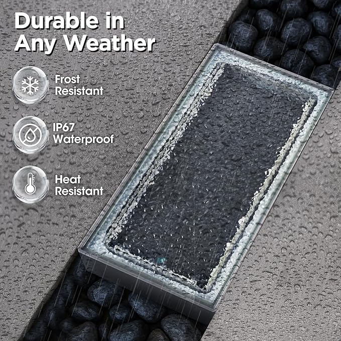 Solar Paver Color Changing Lights, 8x4 Solar Pavers Light Outdoor, Recessed Brick Pathway Lights, IP67 Waterproof Landscape Lighting for Ground,Walkway, Garden, Pool, Patio, Driveway,2 Pack (RGBW)