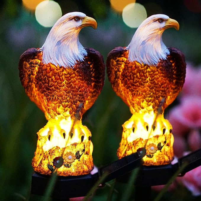SmilingTown Solar Eagle Garden Decorations Outdoor Decorative Stake Lights IP65 Waterproof Bald Eagle Decor for Yard Patio Garden Lawn Halloween Christmas Party (2 Packs)