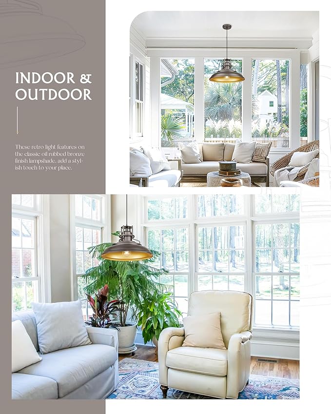 FEMILA 18" Outdoor Pendant Lights for Porch, 2 Pack, Farmhouse Pendant Light, Barn Vintage Hanging Light Fixture for Kitchen Island, Adjustable Height,Oil Rubbed Bronze Finish, 4FY15-MP-L-2 ORB