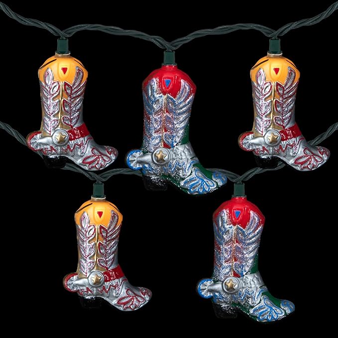 Cowboy Boots Indoor Outdoor Patio Light Set - 6' Green Wire - 10ct