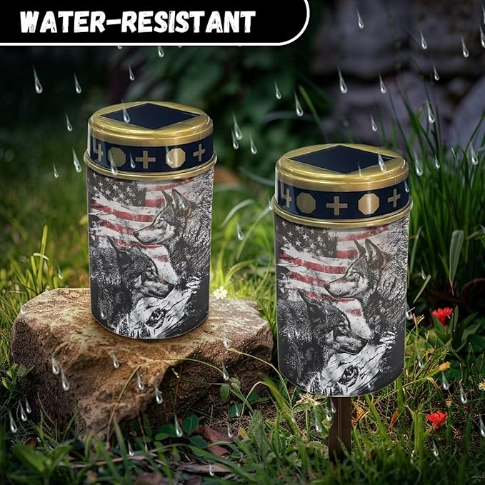 Solar Garden Lights Outdoor Waterproof Decorative Solar Lights American Flag Wolf Outdoor Solar Lights for Garden | Lumora