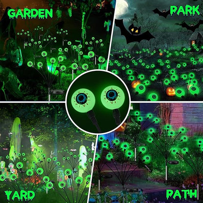 2025 Upgraded 6 Pack Halloween Decorations Outdoor, Green Solar Eyeball Lights, 36 LED Eye Balls Swaying Firefly Light Waterproof (Soft Glowing or Steady on) for Garden Lawn Pathway Grave Yard Decor