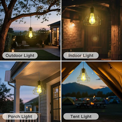 Solar Pendant Lights, Solar Powered Shed Light with Pull Cord and Remote for Outdoor Indoor, Solar Chandelier, Gazebo Light with Adjustable Panel for Yard Patio Balcony Barn Garage