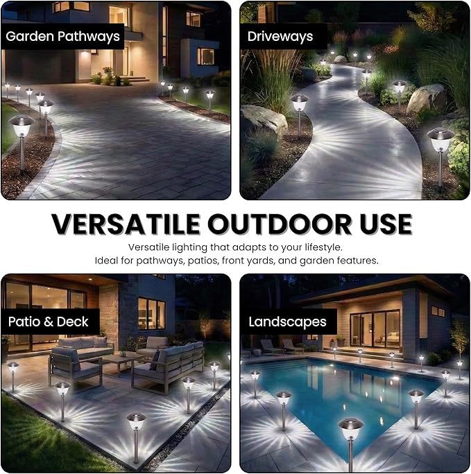 Energizer Outdoor Ground Lights - Pack 15 Lumen LED Lawn Lights, Solar Powered with Patterned Glass & Metal Finish, Easy to Install Waterproof Front Yard Lights for Decoration - Stainless Steel