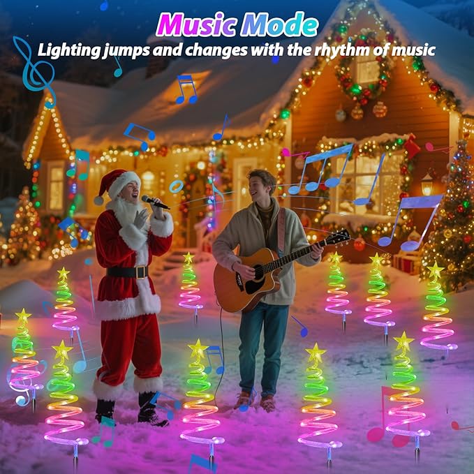 10Pack Smart Christmas Pathway Lights Outdoor with RGBW DIY Modes, APP Control Spiral Christmas Tree with Music | Lumora