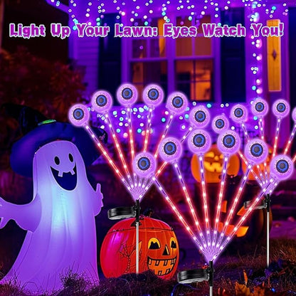 Halloween Decorations Outdoor, Solar Scary Eyeball Lights Swaying by Wind, Purple Solar Lights Outdoor Waterproof, Solar Pathway Firefly Lights, Halloween Decor for Yard, Lawn, Garden