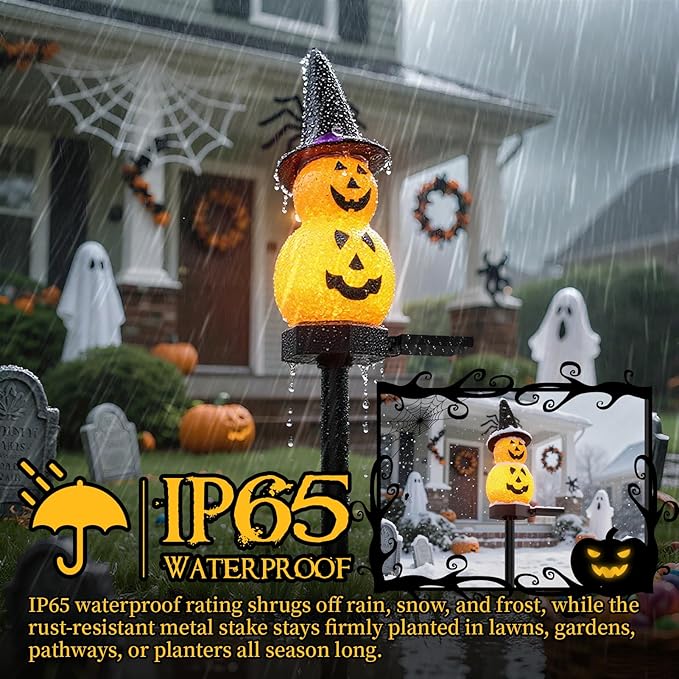Halloween Pumpkin Solar Garden Light 2 Packs, Festive Garden Light Decoration for Halloween, Pumpkin Light for Outdoor Pathway, Lawn, Yard, Pond Decor
