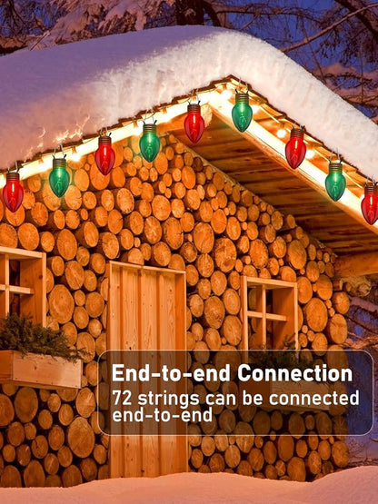 SUNSGNE Red and Green Giant Christmas Lights, 16FT Red and Green LED Christmas Lights with 10 Count 5'' Clear Glossy LED Bulbs for Xmas Roofline Patio Backyard Decorations