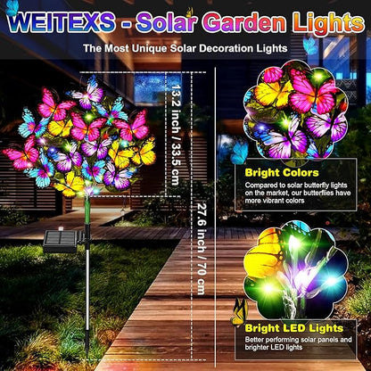 Solar Garden Lights Outdoor Waterproof Solar Lights 2 Pack with New Upgraded 72 LED 34 Butterfly Outdoor Solar Lights for Yard Outside Garden Pathway Decor Gifts for Womens Mother's Day
