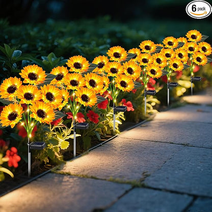 Sunflower Solar Lights Outdoor Decor, 6 Pack Solar Garden Decor Waterproof Solar Sunflower Outdoor Lights for Garden Patio,Flower Bed, Pathway, Gift for Women, Mom, Grandma (6 Pack)