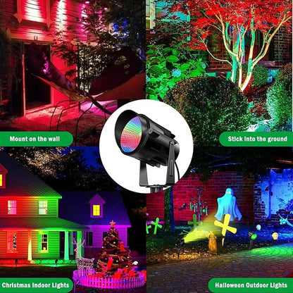 Spotlight Outdoor RGB Led Lights, 12W Color Changing Outdoor Floodlight Fixture with Stake for Garden Yard Path, 120V Waterproof Landscape Lighting Plug in with Remote (4 Pack)