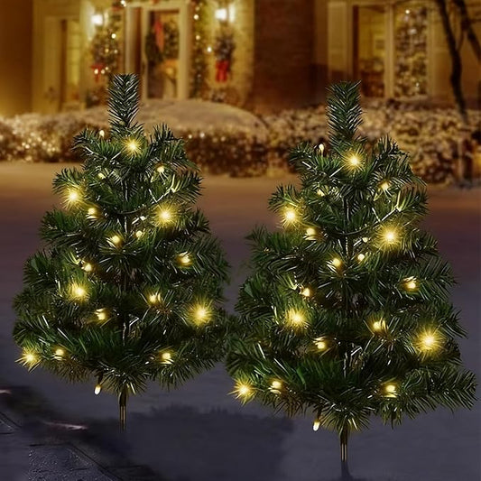 Solar Christmas Tree Lights Holiday Decorations, Outdoor Courtyards, Gardens, Lawns, Small Path Lights, Atmosphere Lights, Outdoor Waterproof Solar Pathway Christmas Tree Stake Lights (2Pcs-B)