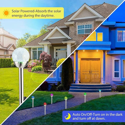 4Pack Solar Glass Crackle Ball Pathway Light Outdoor Waterproof Solar Garden Path Lights Landscape Lighting Decoration (Multi-Colored)