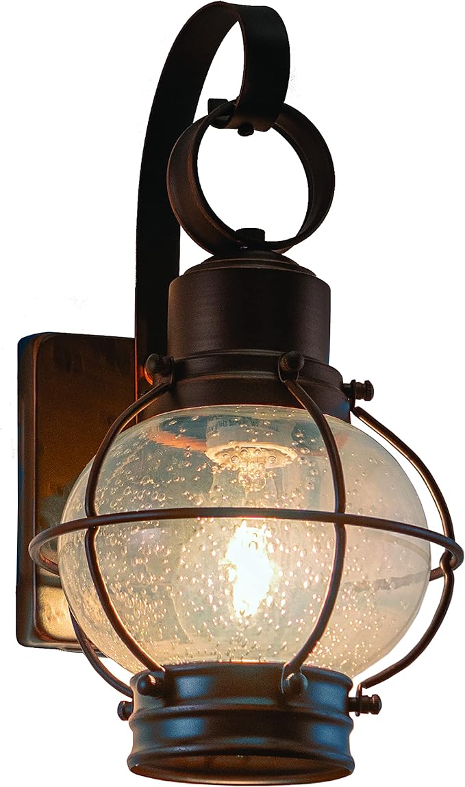 VAXCEL Chatham 12 in. H 1-Light Burnished Bronze Coastal Outdoor Wall Sconce Made of Durable Steel, Clear Seeded | Lumora