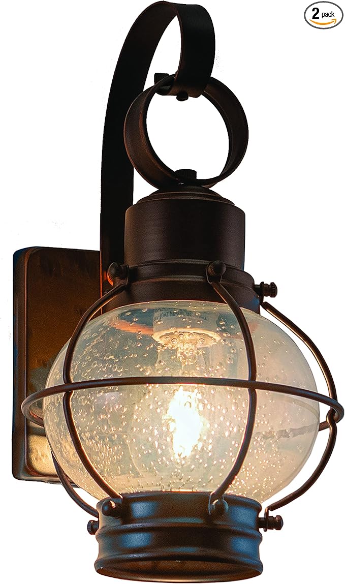 VAXCEL 2-Pack Chatham 12 in. H 1-Light Burnished Bronze Coastal Outdoor Wall Sconce Made of Durable Steel, Clear | Lumora