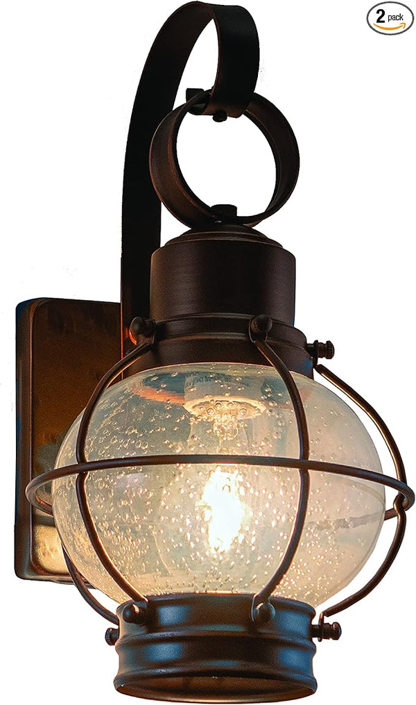 VAXCEL 2-Pack Chatham 12 in. H 1-Light Burnished Bronze Coastal Outdoor Wall Sconce Made of Durable Steel, Clear | Lumora