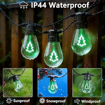LED Outdoor String Lights, 50FT Patio Lights with 16Pcs Shatterproof S14 Bulb(1 Spare),4 Lighting Mode, Connectable, Waterproof Green Edison Plastic Bulb Hanging Light for Yard Gazebo Porch Décor