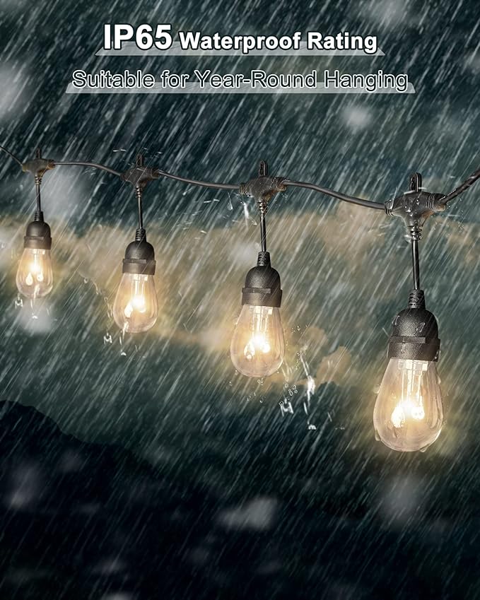 GANA Outdoor String Lights, Patio Lights 48FT CRI 96+, 2200K 12V Safety Voltage, 15 E26 Hanging Sockets, LED | Lumora