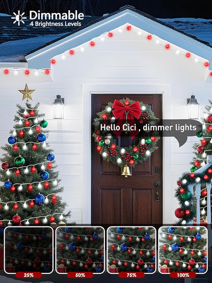 2025 New Connectable 43FT Smart Voice Controlled Christmas String Lights Indoor Outdoor | 100LED Red and White Globe Twinkle Lights with Remote & Timer | 12 Modes Waterproof Christmas Tree Decorations