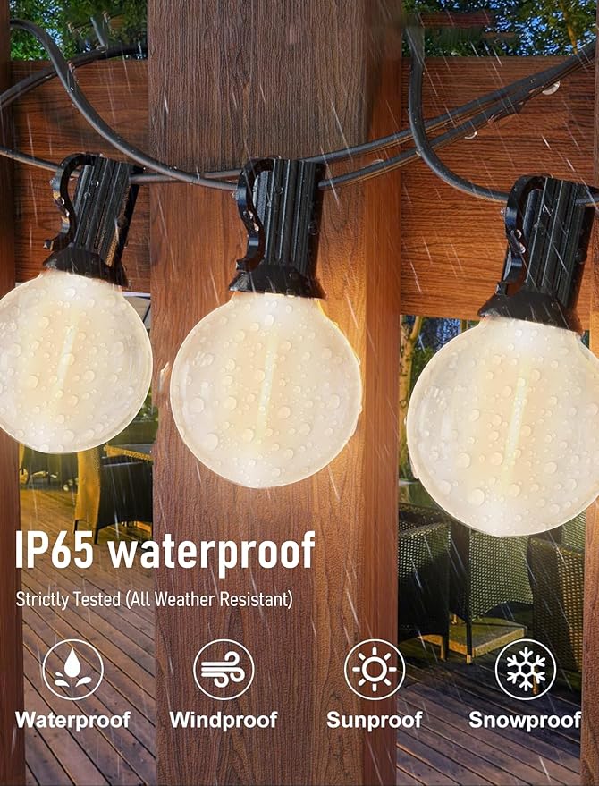 50FT LED Outdoor String Lights with 52 (2 Spare) Frosted Patio Shatterproof Bulbs,Commercial Grade Waterproof Patio Lights,Decorative for Garden Christmas Patio,Backyard, Balcony