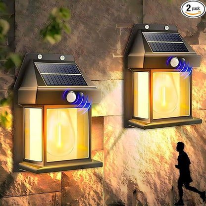 Outdoor Solar Powered Wall Sconce Lights Dawn to Dusk 8.2" H White Motion Sensor 3 Lighting Modes for Porch Garage House Patio Shed Barn Door Yard Outside Decorative Waterproof -2 Pack