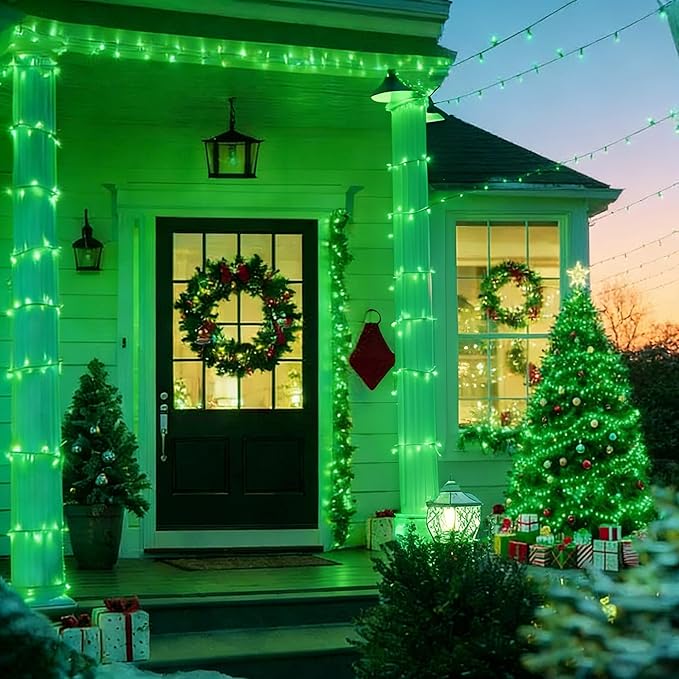 LAMPHOME St. Patrick's Day Lights Outdoor Waterproof, 200LED (4pk of 50L) Green String Lights Plug in, Christmas Lights for St. Patrick's Day Party Carnival Supplies, Outdoor Yard Garden Decor