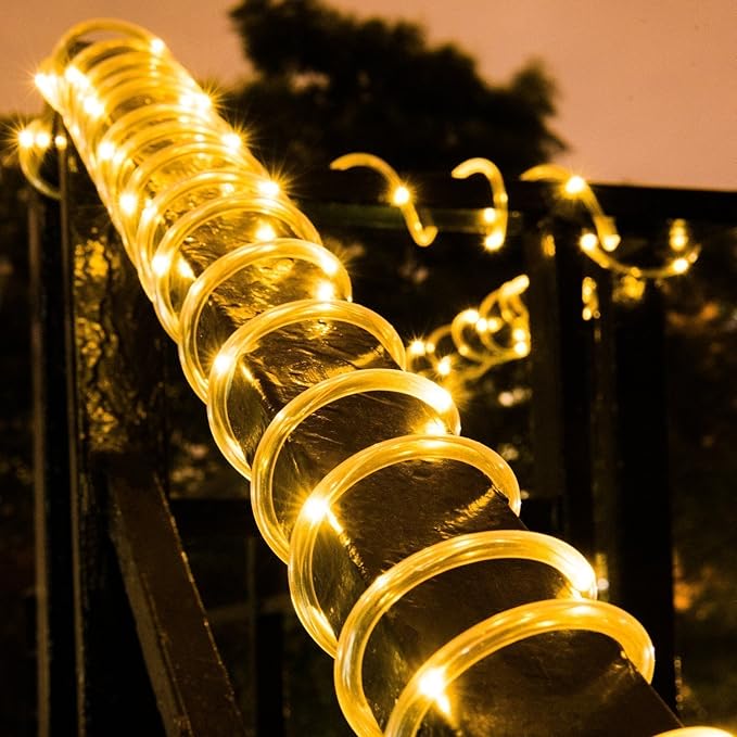 Solar Rope Lights, 23ft 50LED Waterproof Copper Tube Wire String Lights for Garden,Yard, Path, Fence, Stairs, Backyard, Patio Decorative (Warm White)