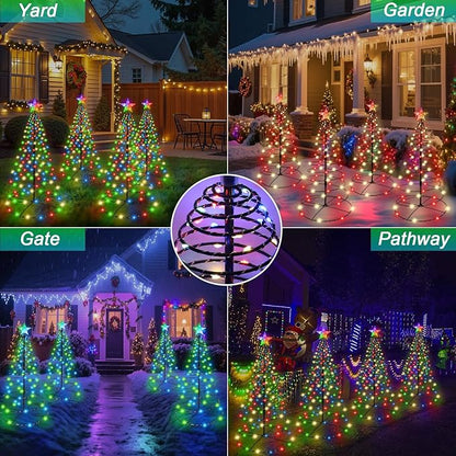 4 Pack Solar Spiral Christmas Tree Lights Outdoor, 32inch 270LEDs Christmas Pathway Light with 8 Modes, Auto On/Off, IP65 Waterproof, Timer & Memory Function for Yard Garden Christmas Decorations