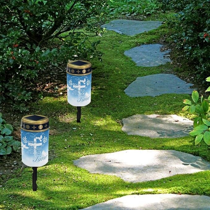 Solar Stake Lights Multipurpose Memorial Cemetery Decorations Solar Powered Lights Landscape Lights Solar Walkway Lights for Outside Patio Yard Pathway - Cross Letter Pigeon