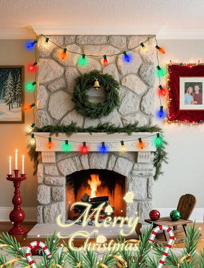 C9 LED Multicolor Christmas Lights, 50FT Outdoor String Lights with 54 Ceramic Bulbs (4 Spare), Waterproof Retro Christmas Lights Decor for Xmas Tree, Roof, Porch, Backyard, Indoor Outdoor Party