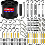 164FT Outdoor String Light Hanging Kit - Heavy Duty Black Vinyl-Coated Stainless Steel Wire Rope with Turnbuckles | Lumora
