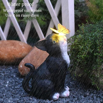 Cat Garden Figurines Outdoor Decor Solar Statue with LED Lights for Patio Lawn Yard Art Decoration Housewarming Garden Gift